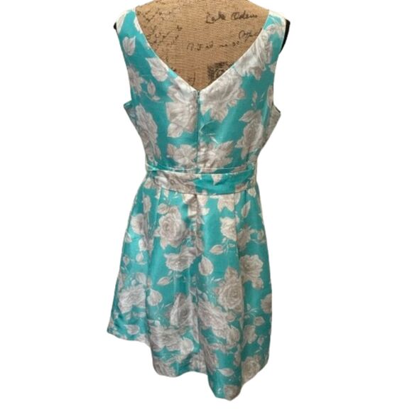 Jessica Howard Sleeveless Fit & Flare Dress Blue Floral Belted Retro Size 14 - Picture 4 of 7
